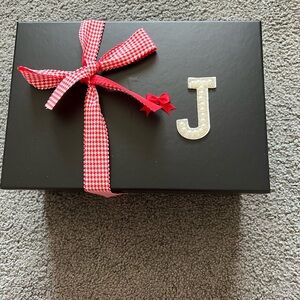 Black Gift Box with Red Ribbon and Glitter J